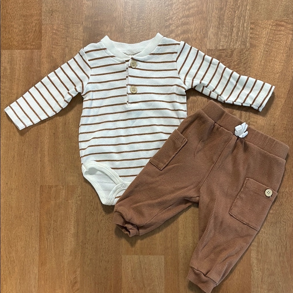 Liam & James Striped Baby Tan Set sz|3-6m